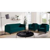 Zestaw wypoczynkowy dwa fotele i sofa trójka 1+1+3 kolor butelkowa zieleń- nóżki czarne GOLD