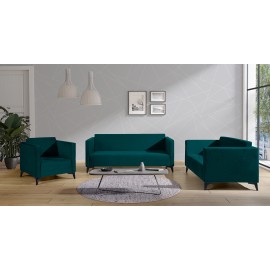 Meble tapicerowane dwie sofy i fotel 1+2+3 kolor butelkowa zieleń - nóżki czarne GOLD