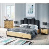 Nowoczesne łóżko do sypialni pod materac 160 x 200 IMIS 5 z nietypowym tapicerowanym zagłówkiem