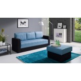 Klasyczna sofa w niebieskim kolorze boki czarne KLARA funkcja spania