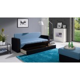 Klasyczna sofa w niebieskim kolorze boki czarne KLARA funkcja spania