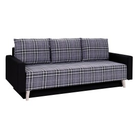 Rozkładana sofa BREKSIT jasna kratka z trzema poduszkami