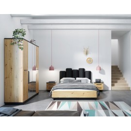 Zestaw mebli do sypialni z szafą przesuwną nowoczesnym łóżkiem oraz stolikami nocnymi IMIS 3