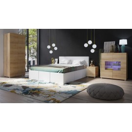 Sypialnia komplet mebli z komodą szafą i stolikiem nocnym KLARA 19 - białe łóżko ekoskóra